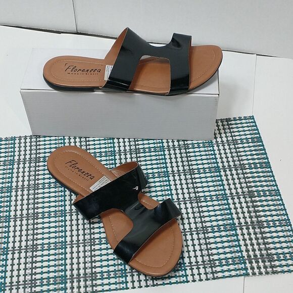 Florenzza Womens T-Strap Sandals Black Flat Heel Brazil EUR 41 US 10 - Picture 1 of 7